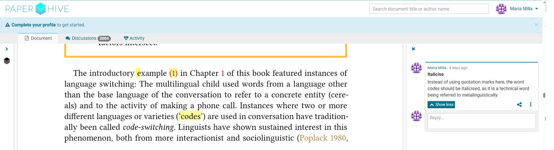 Anonymised code-switching chapter with editor comments
